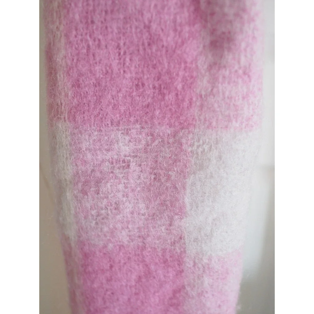 HandAcraft Plaid Pink Purple Mohair Wool Scarf Made in Scotland Vintage OS Good